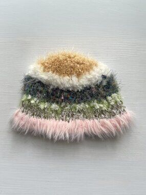 Fuzzy Knit Bucket Beanie Hat Multicolor Cute Kawaii Whimsical Indie Colorful